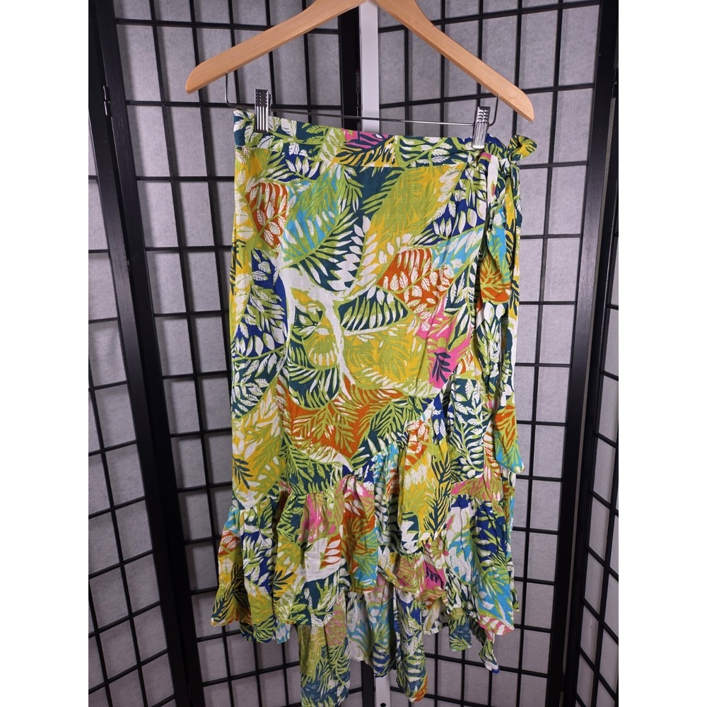 Nicole Miller NY Medium Restort  Vacation Wrap Skirt Tropical Gauzy Ruffle Palms